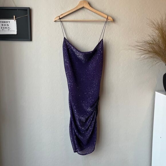 Gauge81 Dress Perry Purple Ruched Sequined Sleeveless Mini Party Dress Size S - Picture 2 of 8